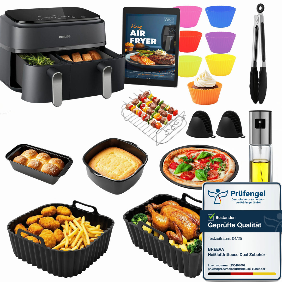 Das Heißluftfritteuse Dual Zubehör-Set für verschieden große Garkörbe - 10-teilig | Empfohlen vom Friteusen-Profi