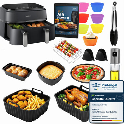 Das Heißluftfritteuse Dual Zubehör-Set für verschieden große Garkörbe - 10-teilig | Empfohlen vom Friteusen-Profi